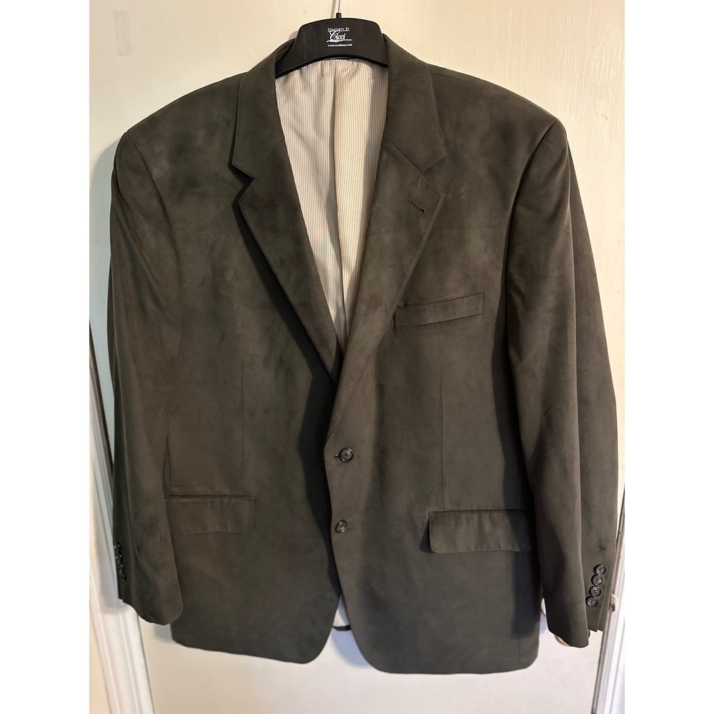 J.S. A. Bank Micropoly Suede‎ Blazer Sport Coat Two Button Olive Green Mens 46R